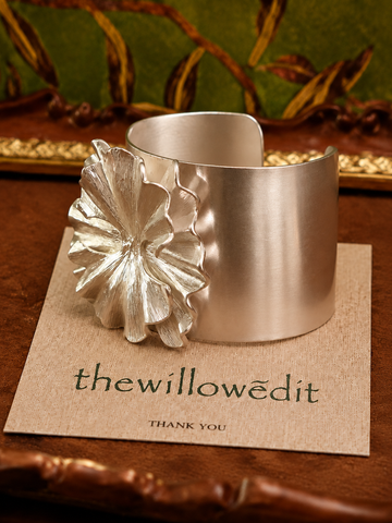 Silver Petal Satin Cuff Bracelet