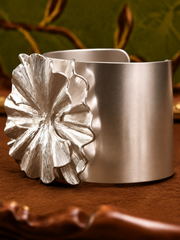 Silver Petal Satin Cuff Bracelet