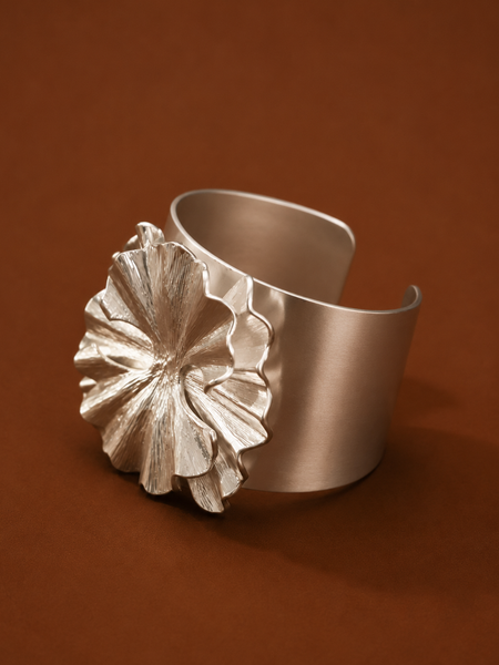 Silver Petal Satin Cuff Bracelet